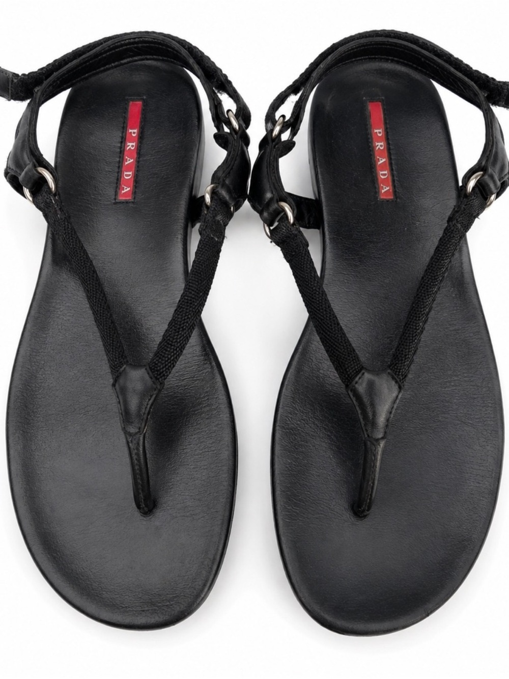 Vintage Y2K Prada Sport Black Velcro Thong Sandals EU 38